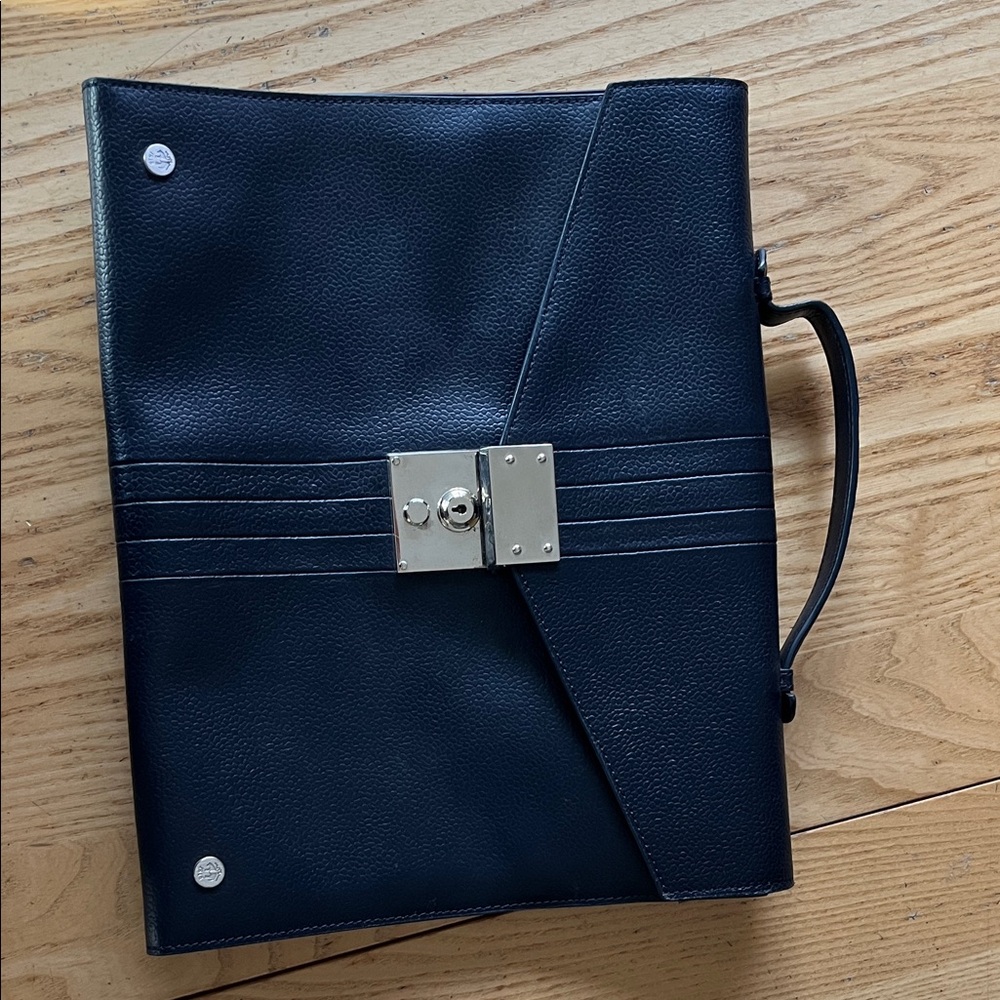 Black Fleece by Thom Browne leather brief case dark navy color